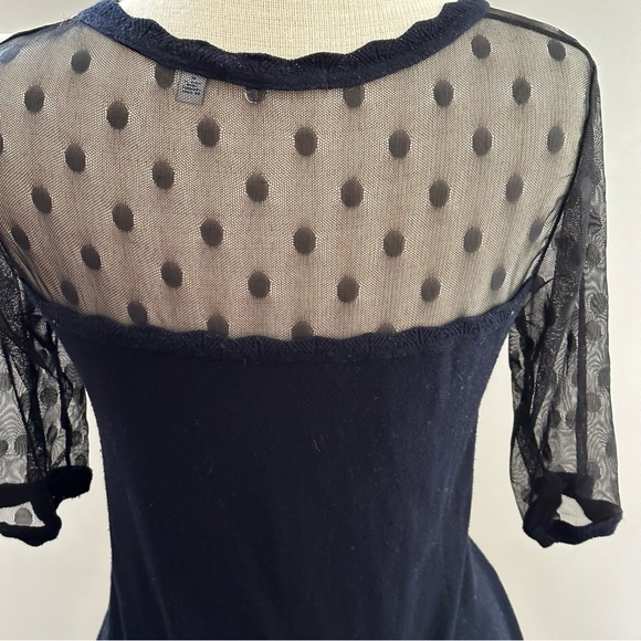 Anthropologie Knitted and Knotted polka dot mesh sweater Navey - Picture 8 of 16